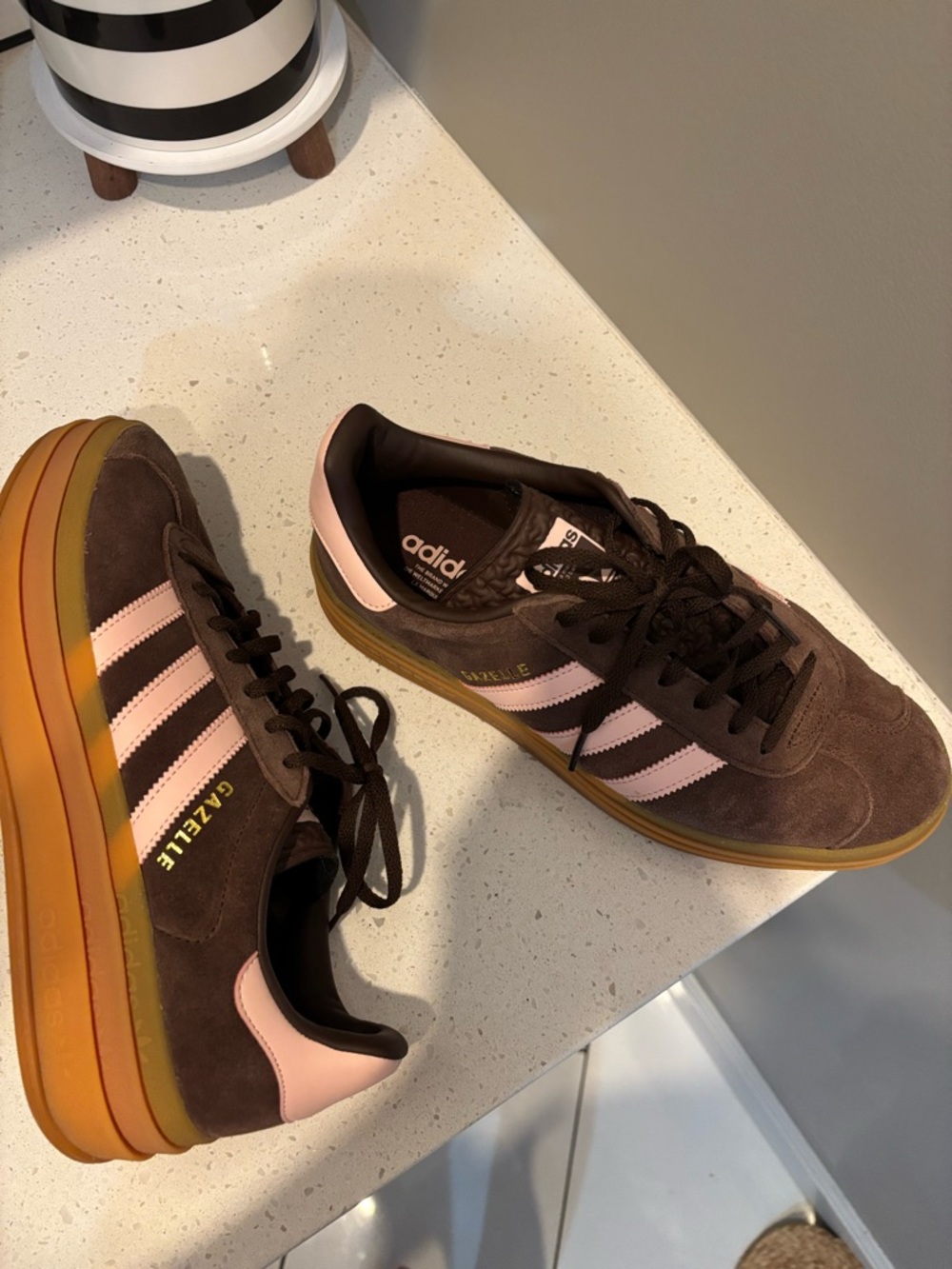 adidas Brown Suede Sneakers with Pink Stripes
